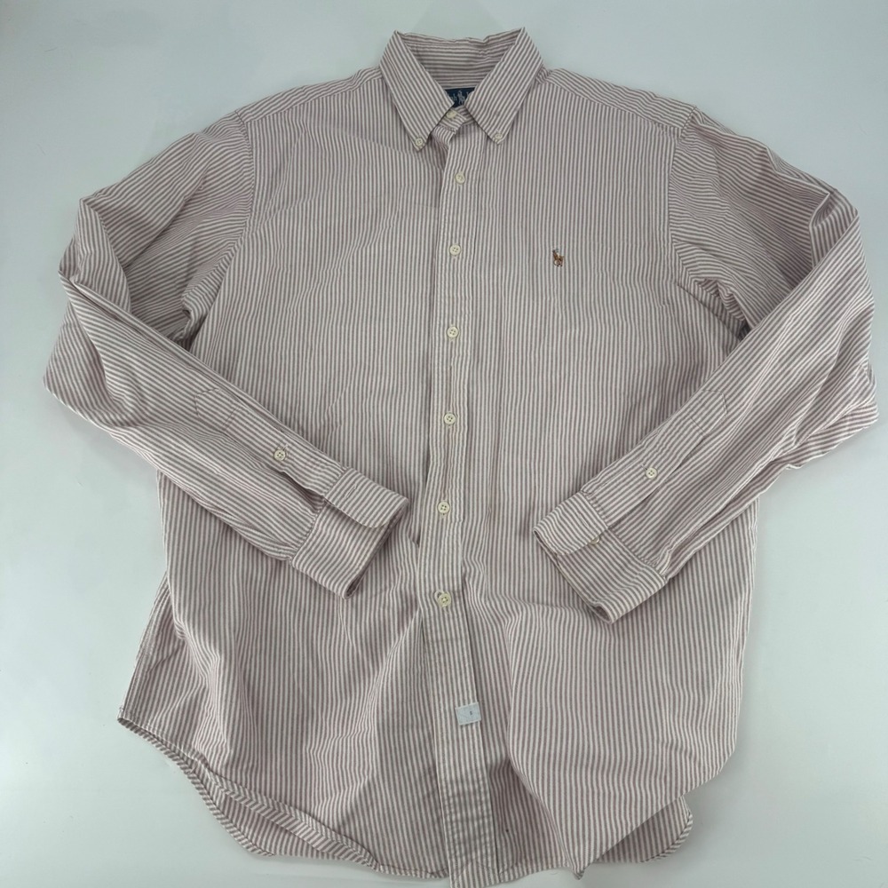 Polo Ralph Lauren Mens Red White Striped Oxford Button Down Shirt 16-35 L